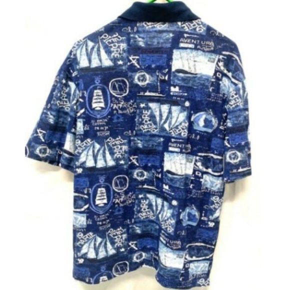 Man Mens Graphic Polo Shirt Blue Sailboat SZ  2 XS - Picture 2 of 4